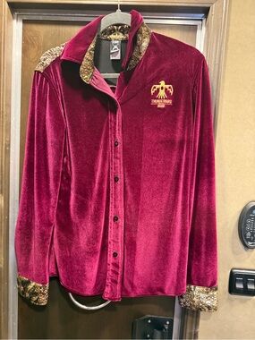 Thunderbird Brand Velvet Button-Down Shirt — Burgundy